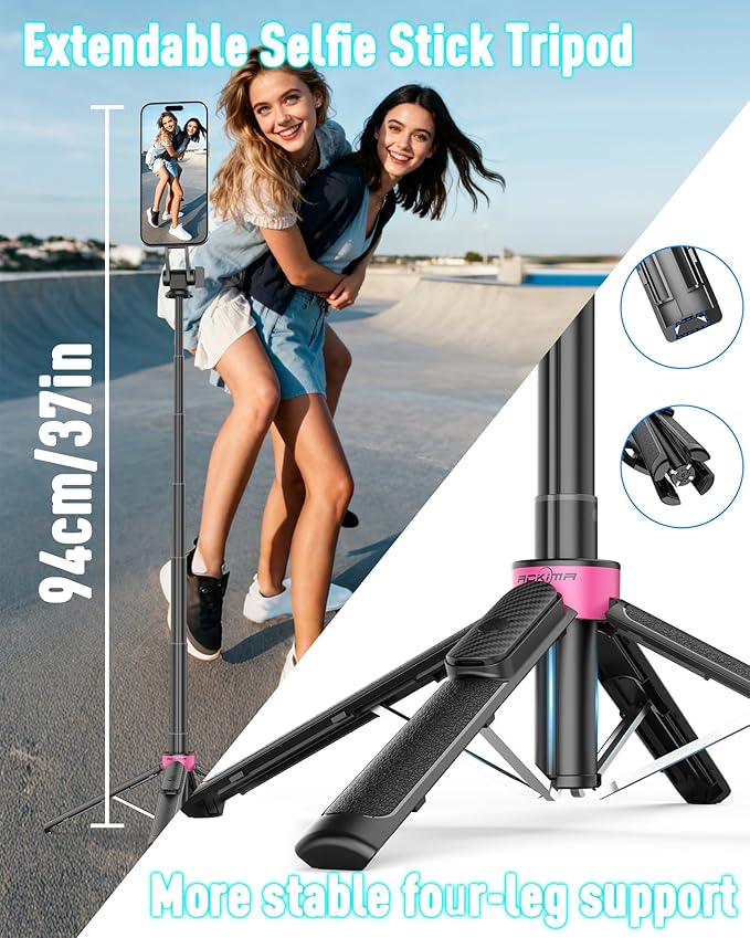 Magnetic Tripod for iPhone, Portable Selfie Stick Phone Tripod with Remote, Four-Leg Support Cellphone Stand for iPhone Magsafe, Fits Selfie Video Recording Gym Travel Essentials Accessories