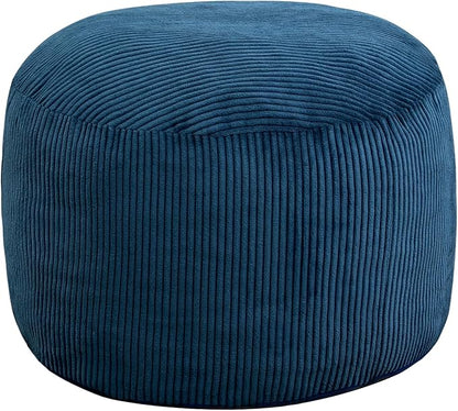 Round Stuffed Pouf Ottoman,Corduroy Foot Rest with Rebound Foam Filled, Furry and Fluffy Foot Stool Ottoman,26"*18" Floor Poufs for Living Room (Blue, 26" D x 26" W x 18" H)