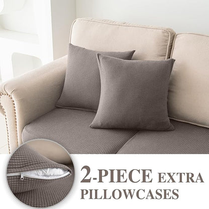 Couch Cushion Covers for Sectional Sofa L Shape Washable Separate Seat Chaise Couch Cover Stretch Sofa Slipcovers with 2 Pcs Pillowcases(2 Seater + 1 Chaise, Taupe)