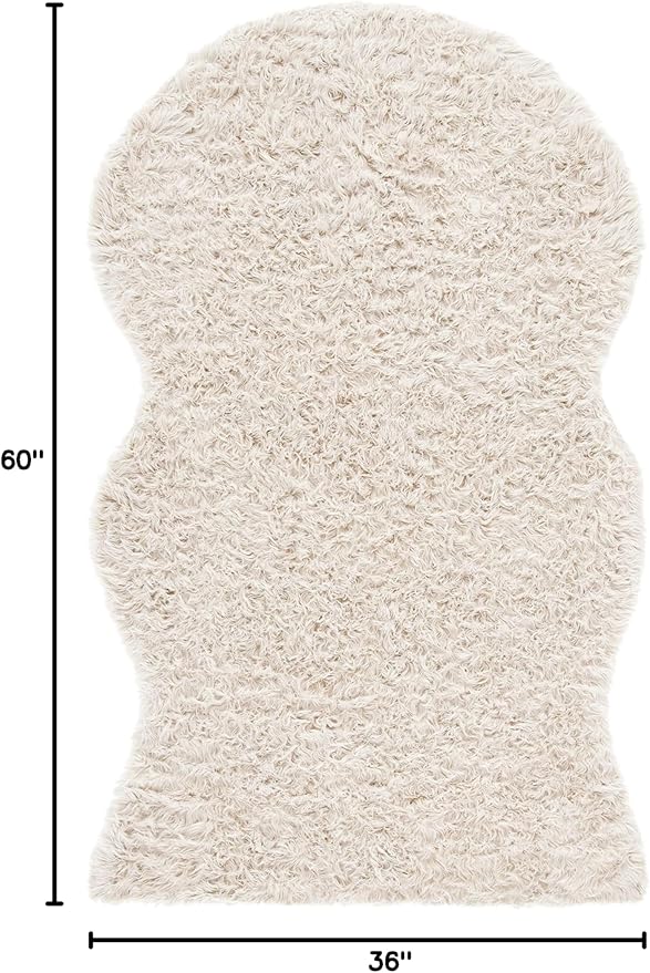 SAFAVIEH Faux Sheep Skin Collection 3' x 5' Beige FSS115K Silken Glam 2.35-inch Thick Area Rug
