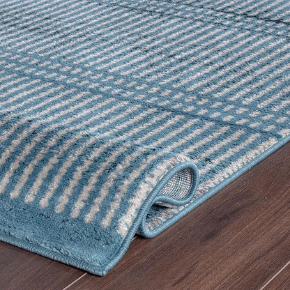 Rugshop Contemporary Stripe Lines High Traffic Living Room,Bedroom,Kitchen, Home Office Area Rug 5' x 7' Blue