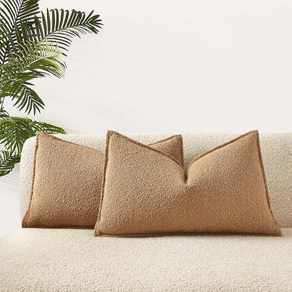 JUSPURBET 16x24 Pillow Covers Set of 2 Decorative Throw Pillow Covers Case for Couch Sofa Bed Soft Boucle Textured Lumbar Cushion Covers with Hidden Zipper for Home Decor Living Room,Camel