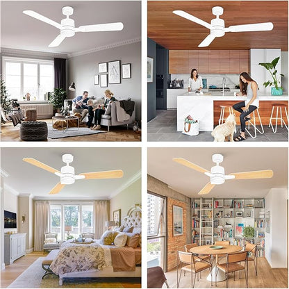 Ceiling Fans with Lights, 52 Inch Low Profile Ceiling Fan with Light and Remote Control,10 Min Quick Installation,Reversible,3CCT Dimmable,Quiet,white Small Ceiling Fan for Bedroom Indoor/Outdoor