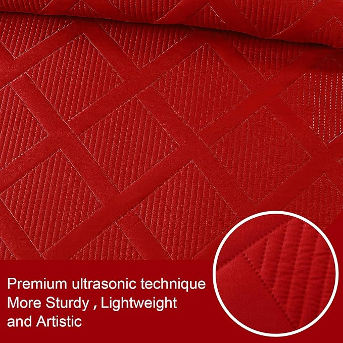 Exclusivo Mezcla Twin Size Quilt Set - Red Quilts Bedding Set with 2 Pillow Shams, Modern Bedspread with Striped Pattern, Soft Lightweight Bedspreads Coverlets for All Seasons