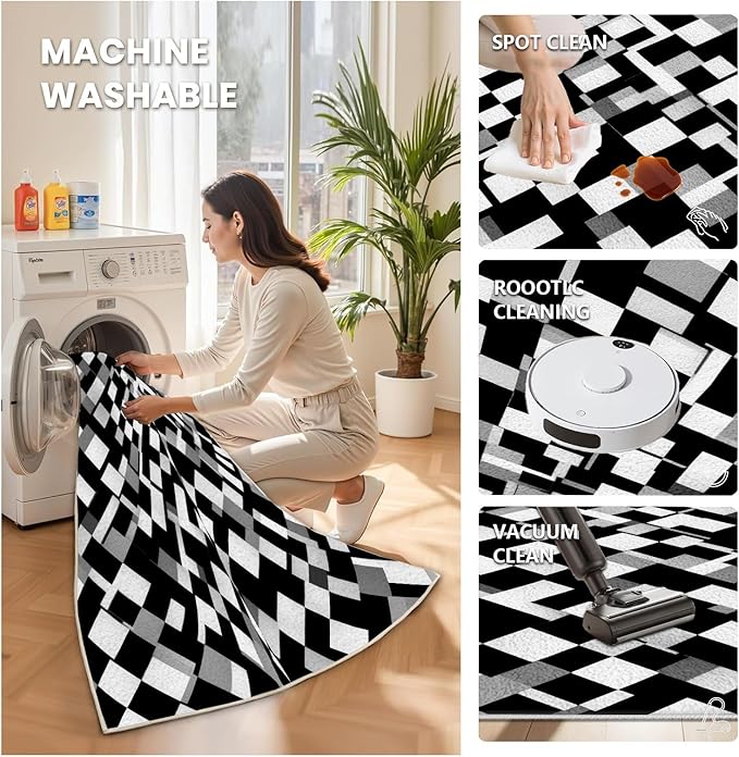 Black White and Grey Rug - Geometric Area Rug, Area Rugs 7x9, Modern Abstract Rugs, Irregular Block Splicing Carpet Washable Non Slip Home Decor Carpet for Living Room