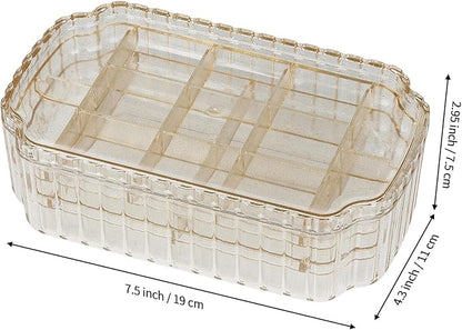 LETURE 3-Layer Jewelry Organizer Box for Earrings, Rings, Necklaces, Bracelets, Clear Plastic Bead Storage Containers for Crafts (Gold)