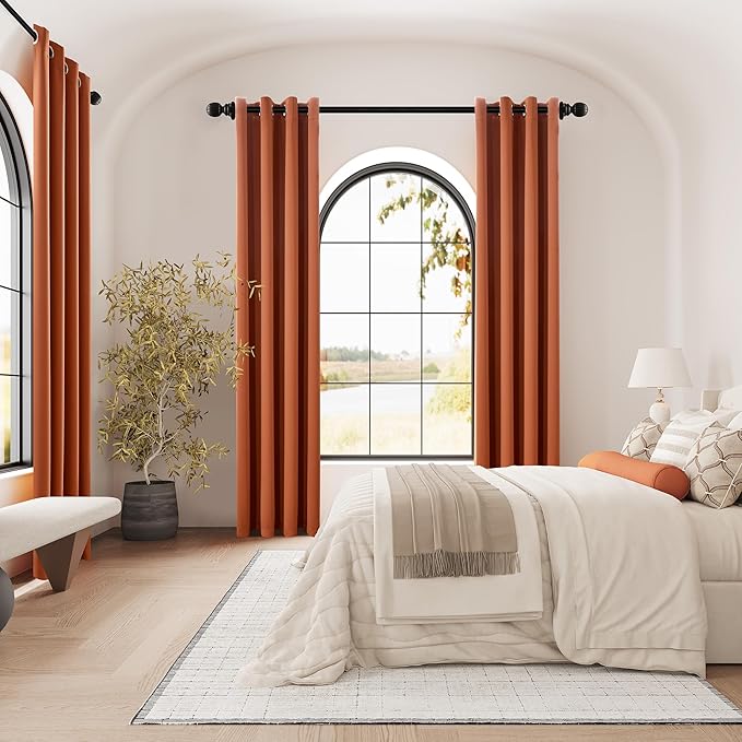 DUALIFE Rust Blackout Curtains Set of 2 Panels 63 Inch Length Solid Energy Efficient Room Darkening Curtains for Living Room Bedroom Thermal Insulated Grommet Top 52x63 Inches Long