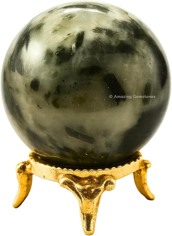 Amazing Gemstone Green Tourmaline in Quartz Crystal Ball with Stand - 1.5 Inches Crystal Sphere Meditation Balls for Witchcraft and Decorative Balls