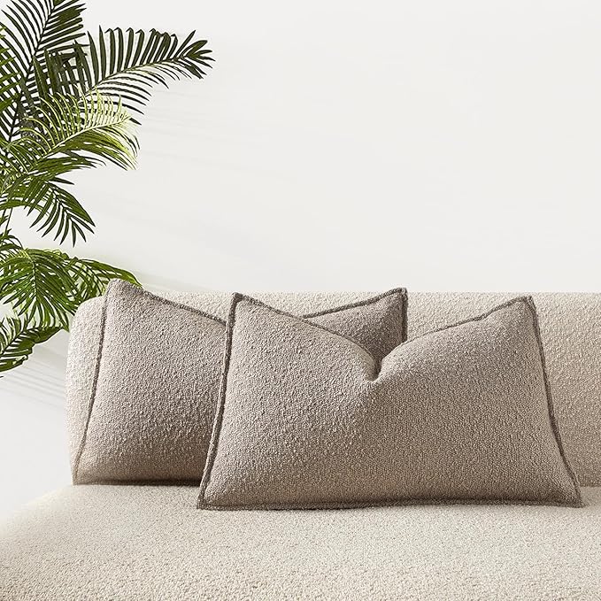 JUSPURBET 14x24 Throw Pillow Covers Set of 2 Decorative Pillow Covers for Couch Sofa Bed Cozy Boucle Textured Lumbar Cushion Covers Cases with Invisible Zipper for Living Room Home Decor,Gray