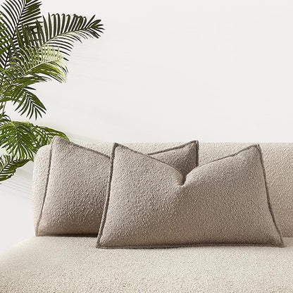 JUSPURBET 14x24 Throw Pillow Covers Set of 2 Decorative Pillow Covers for Couch Sofa Bed Cozy Boucle Textured Lumbar Cushion Covers Cases with Invisible Zipper for Living Room Home Decor,Gray