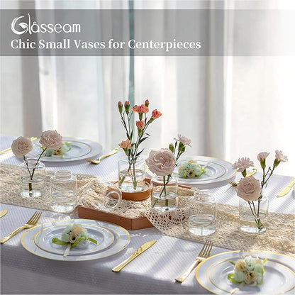 Glasseam Bud vases Set of 6: Glass Vases for Centerpieces Modern Small Vases for Home Table Shelf Wedding Party Decoration - Clear Vase for Flowers Stem Roses Tuilps Cuttings