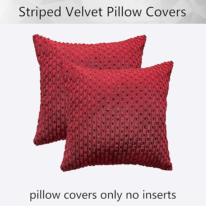 Kevin Textile Pack of 2 Christmas Corduroy Decorative Throw Pillow Covers 22x22 Inch Soft Boho Striped Pillow Covers Modern Farmhouse Home Decor for Spring Sofa Living Room Couch Bed Burgundy