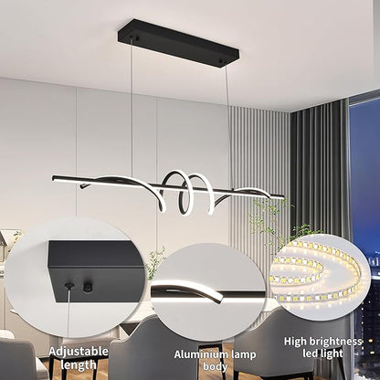 Modern LED Pendant Light, 39.37in Black Chandelier Dimmable with Remote & Phone Control,3000K-6000K Adjustable Color Temperature, Aluminum Modern Kitchen Light Fixture for Dining Room