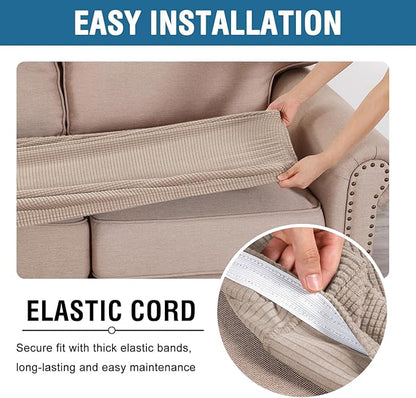 H.VERSAILTEX Super Stretch Individual Seat Sofa Covers Couch Slipcover Sets Thick Jacquard Textured Twill Fabric (2 Piece Large Sofa Cushion Covers, Sand)