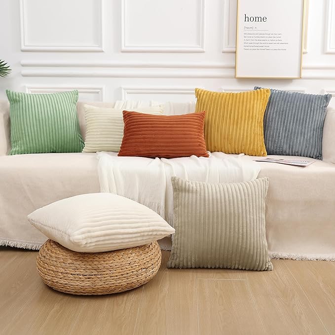 Simmore Decorative Spring Throw Pillow Covers 18x18 Set of 2, Soft Natural Plush Flannel Double-Sided Fluffy Couch Pillow Covers for Sofa Living Room, Rust