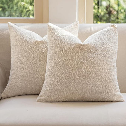 GEEORY Decorative Throw Pillow Covers 24x24 Inch Pack of 2,Textured Boucle Neutral Cushion Cases for Bed Couch Sofa, Accent Modern Farmhouse & Minimalist Home Decor (Cream) GE02-24