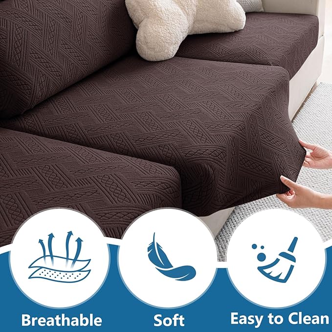 hyha Waterproof Couch Cushion Covers for Sectional Sofa, Sofa Slipcover Washable, Sectional Chaise Lounge Couch Covers L Shape for Pets with Elastic Bottom(Chaise, Chocolate)