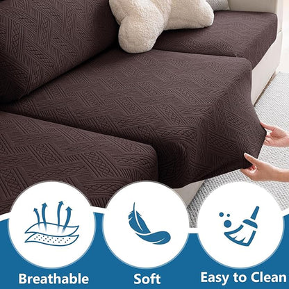 hyha Waterproof Couch Cushion Covers for Sectional Sofa, Sofa Slipcover Washable, Sectional Chaise Lounge Couch Covers L Shape for Pets with Elastic Bottom(Chaise, Chocolate)
