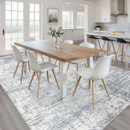 7x9 Area Rug Living Room: Washable Large Neutral Blue Rugs Abstract Soft Modern Stain Resistant Indoor Floor Non-Slip Carpet for Bedroom Nursery Kids Office Playroom Dining Room Under Table Home