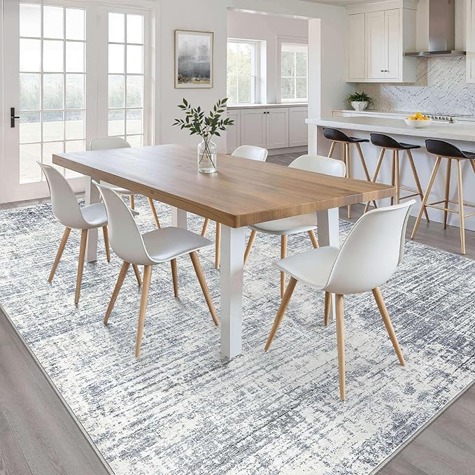 10x12 Area Rug Living Room: Washable Large Neutral Blue Rugs Abstract Soft Modern Stain Resistant Indoor Floor Non-Slip Carpet for Bedroom Nursery Kids Office Playroom Dining Room Under Table Home
