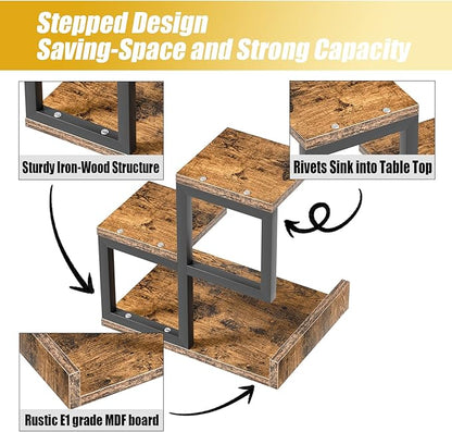 Gannyfer Desk Shelf Organizer - Wood Desktop Shelf, Freestanding Desk Hutch Office Decor, 3 Tier Storage Display Rack, Small Bookshelf with Metal Frame for Books/Plants/Toys (Rustic Brown Black)