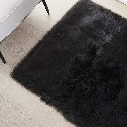 SERISSA Ultra Soft Faux Fur Area Rug Black Fluffy Rug Plush Chair Cover Seat Pad Fuzzy Carpet Furry Beside Rugs for Bedroom Floor Sofa Living Room 2x4 Feet (Rectangular,Black)
