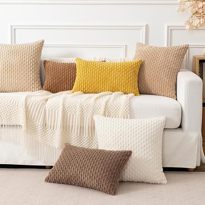 Kevin Textile Throw Pillow Covers Soft Corduroy Decorative Set of 2 Boho Striped Pillow Covers Pillowcases Farmhouse Home Decor for Couch Bed Sofa Living Room 20x20 Inch Mustard Yellow