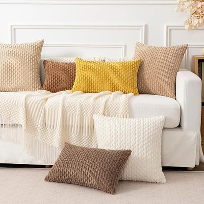 Kevin Textile Throw Pillow Covers Soft Corduroy Decorative Set of 2 Boho Striped Pillow Covers Pillowcases Farmhouse Home Decor for Couch Bed Sofa Living Room 20x20 Inch Mustard Yellow