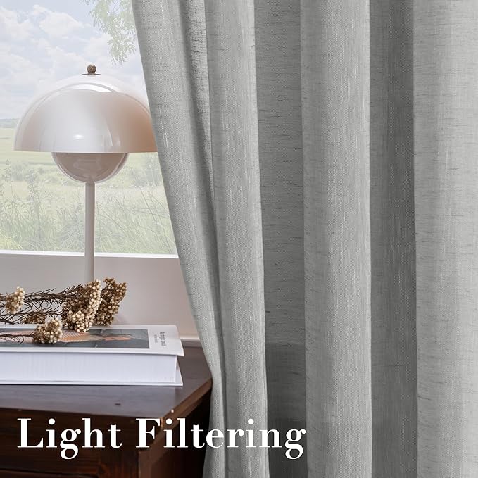 H.VERSAILTEX Linen Curtains Nickel Grommet Natural Linen Semi-Sheer Curtains 2 Panels Privacy Added Premium Soft Rich Material Drapes for Bedroom/Living Room - 52x54 - Inch - Grey