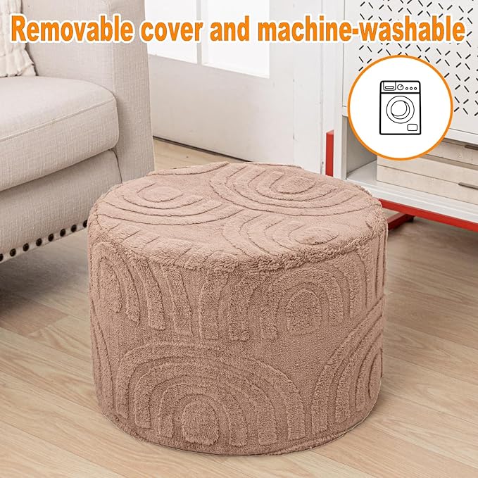 Asuprui Plush Fabric Ottoman Footrest – 20"x14" Soft Foam Pouf with Removable Cover Perfect for Living Room, Bedroom & Dorm(Light Coffee)
