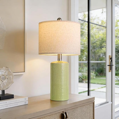 20.5" Small Table Lamps for Living Room Lamp Single Ceramic Lamps for Bedroom Bedside Lamps Modern Boho Lamps for Night Stands Farmhouse Nightstand Lamp Side End Table Lamp, Light Green