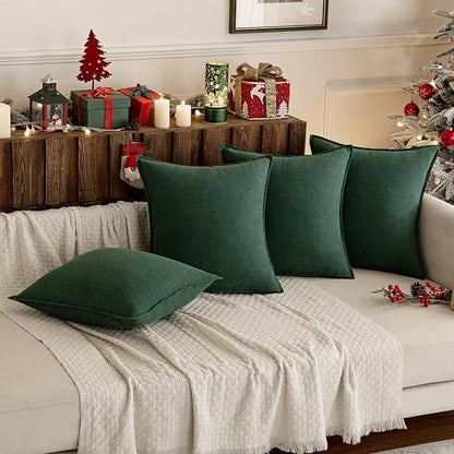 MIULEE Decorative Linen Euro Sham Pillow Covers 26x26 Dark Green Boho Farmhouse Neutral Couch Throw Pillows for Bed Pack of 2 Accent Modern Pillowcase Sofa Livingroom Home Decor