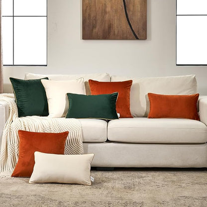 Aeckself Pack of 2 Burnt Orange Velvet Pillow Covers 20 x 20 Inch, Modern Luxury Decorative Pillowcase with Gold Trim Edge, Comfortable Soft Solid Cushion Case for Couch Bedroom Living Room