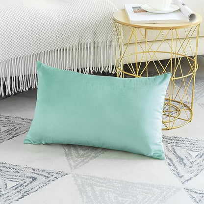 Artscope Luxury Velvet Pillow Covers Decorative Rectangle Pillowcases Soft Solid Cushion Cases for Couch Sofa Bedroom Car Decor 16x24 Inch Aqua Green