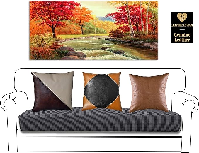 LL LEATHER LOVERS Lambskin Leather Pillow Cover - Sofa Cushion Case - Decorative Throw Covers for Living Room & Bedroom, 20x20 Inches - Camel Black Pack of 1