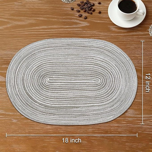 Noctiflorous Oval Braided Placemats Set of 8 Woven 12x18 Inch Non Slip Washable Heat Resistant Place Mats Round Tablemats for Dining Kitchen Party Daily Table Decor Dinner Mats (Gray, 8)