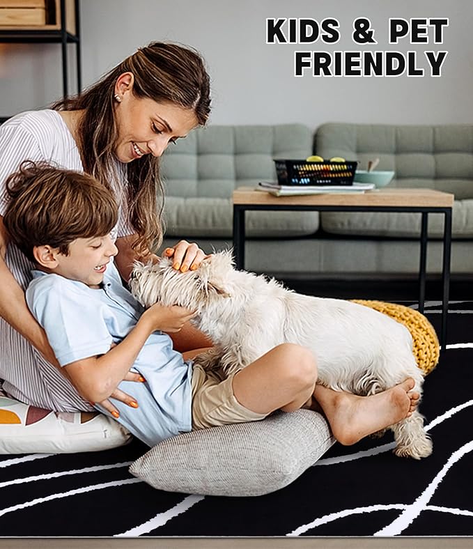 YIHOUSE Black Modern Area Rug 5x7,Abstract Rugs for Bedroom,Black and White Geometric Rug,Minimalist Striped Rug,Dark Washable Area Rugs 5x7 Non Slip Throw Rugs for Bedroom，Office