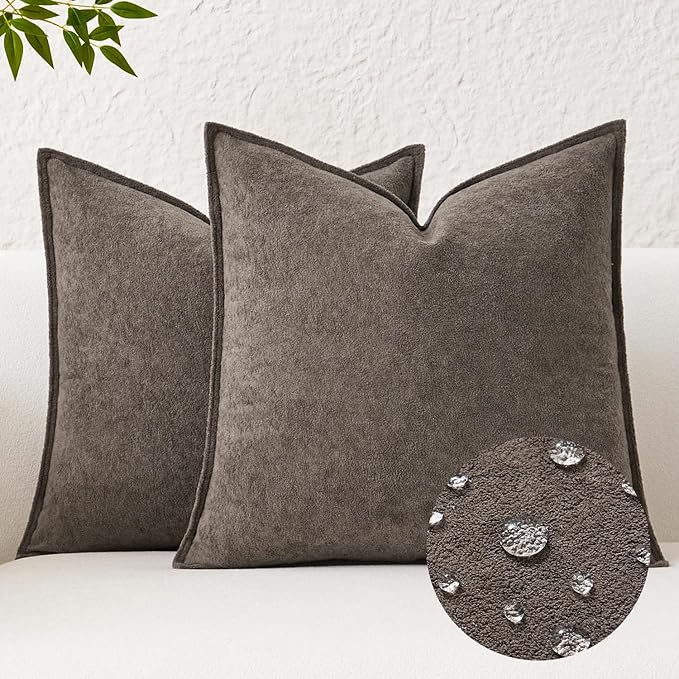 Kevin Textile Waterproof Decorative Pillow Covers Coco Brown 16x16 Inch Pack of 2 Soft Boucle Textured Throw Pillowcases Elegant Accent Pillows for Couch Sofa Chair Bed Home Decor Indoor Outdoor