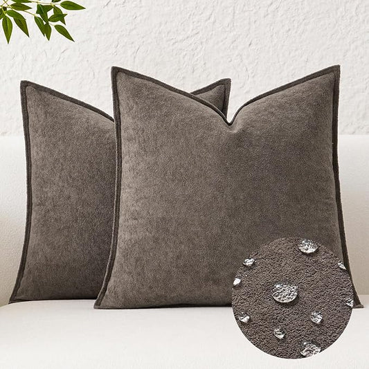 Kevin Textile Waterproof Decorative Pillow Covers Coco Brown 18x18 Inch Pack of 2 Soft Boucle Textured Throw Pillowcases Elegant Accent Pillows for Couch Sofa Chair Bed Home Decor Indoor Outdoor