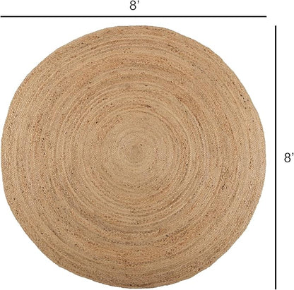 REDEARTH · Round Area Rug - Hand Woven Braided 100% Natural Jute - Artisan Made Reversible Boho Jute Rugs for Bedroom - Kitchen - Living Room - Farmhouse - Aesthetic Home Decor (8' Feet - Natural)
