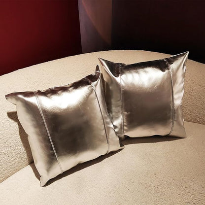 Faux Leather Throw Pillow Covers 18X18 Inch Silve Outdoor Modern Farmhouse Solid Decorative Pillow Covers for Room Couch Living Bedroom Bed Sofa