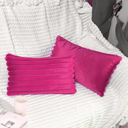 2 Pack 12x20 Pillow Cover Velvet Pillow Covers, Faux Fur Oblong Throw Pillow Covers for Living Room Decorations Throw Pillow Case, Throw Pillow Cover Cushion Cover for Home Sofa Bedroom Car, Hot Pink