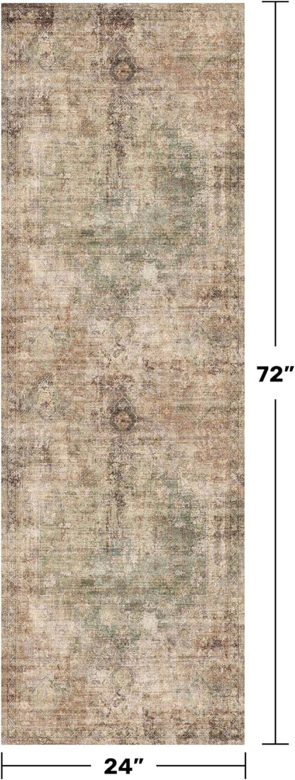 Farmhouse Washable Hallway Runner Rug, 2x6 Green and Brown Rugs for Kitchen Floor Waterproof, Bathroom, Entrance Indoor, Bedroom, Non Skid & Stain Resistant Carpet