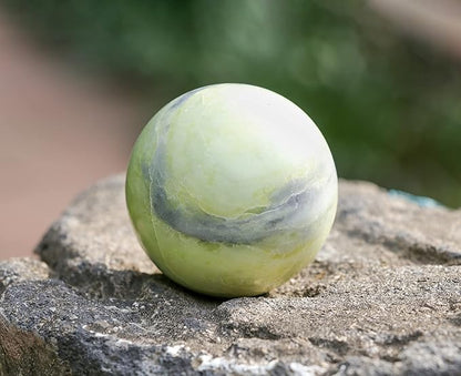 Crocon Serpentine Stone Sphere Ball with Metal Stand - 1400+ Carats Healing Sphere Sculpture for Fengshui, Home Decoration, Photography