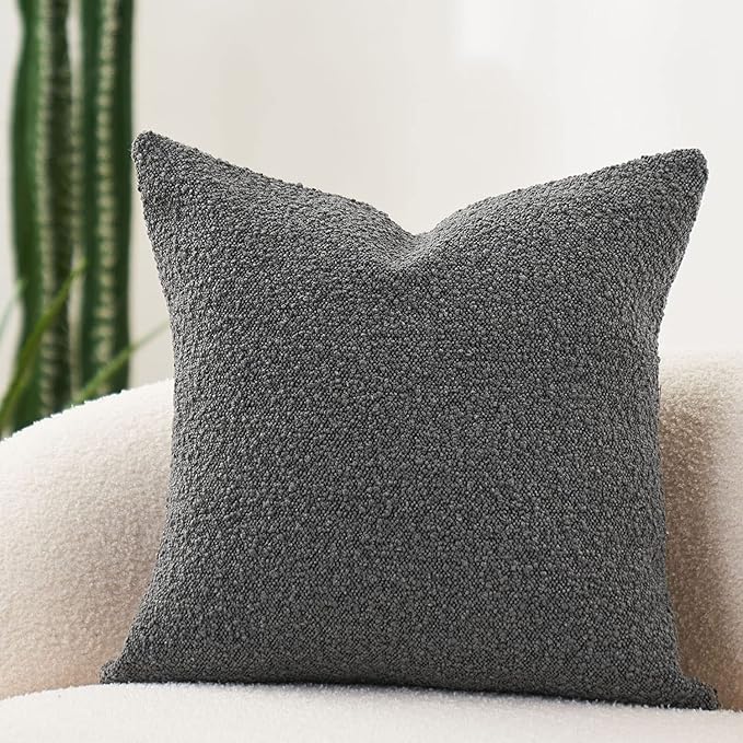 DOMVITUS Luxury Decorative Throw Pillow Cover 18 x 18 Inch Textured Boucle Square Sofa Couch Pillow for Living Room Woven Accent Cushion Case, 1PC, Graphite Grey