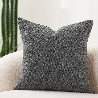 DOMVITUS Luxury Decorative Throw Pillow Cover 18 x 18 Inch Textured Boucle Square Sofa Couch Pillow for Living Room Woven Accent Cushion Case, 1PC, Graphite Grey