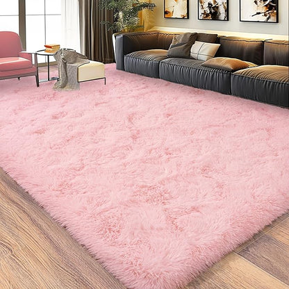 Large 9x12 Area Rugs for Living Room, Soft Shag Living Room Rug Thick Fluffy Rug for Bedroom, Plush Fuzzy Carpet for Girls Boys Kids Room Non Slip Dorm Home Decor Aesthetic, Pink