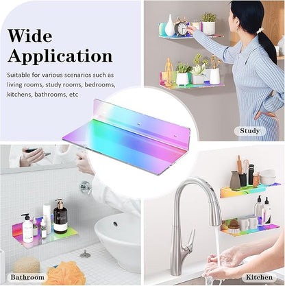 Sezanrpt 12 Inches Iridescent Acrylic Wall Shelves Set of 2, Wall Mounted Shelf for Funko Pop Shelves, Smart Speaker, Plants, Picture Frame, Digital Clock, 2 Pack