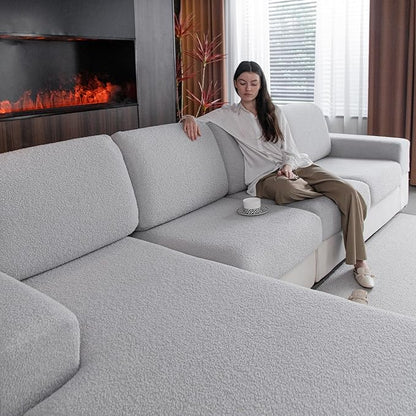Couch Cushion Covers for Sectional Sofa, Stretch Soft Sofa Slipcovers Washable Wear-Resistant Universal Furniture Protector for Living Room(1 Piece Chaise Cover, Light Gray)