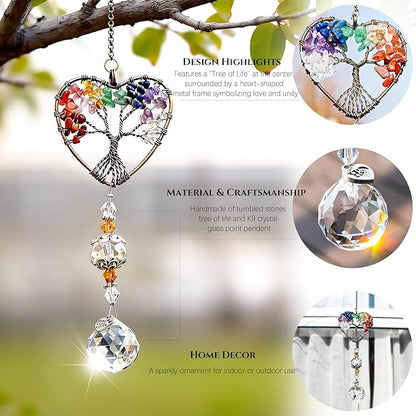 H&D HYALINE & DORA Suncatcher Window Hanging Tree of Life Heart Shaped Crystal Ball Prism Drop Pendant